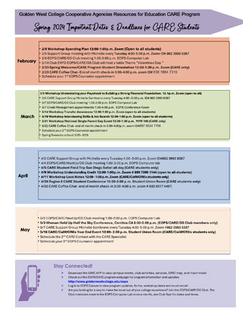 CARE Important Dates for CARE